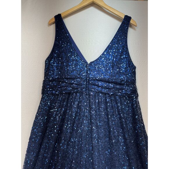 Women's Sequin V Neck Long Bridesmaid Dress Sz 1B Navy Sleeveless - Picture 11 of 13